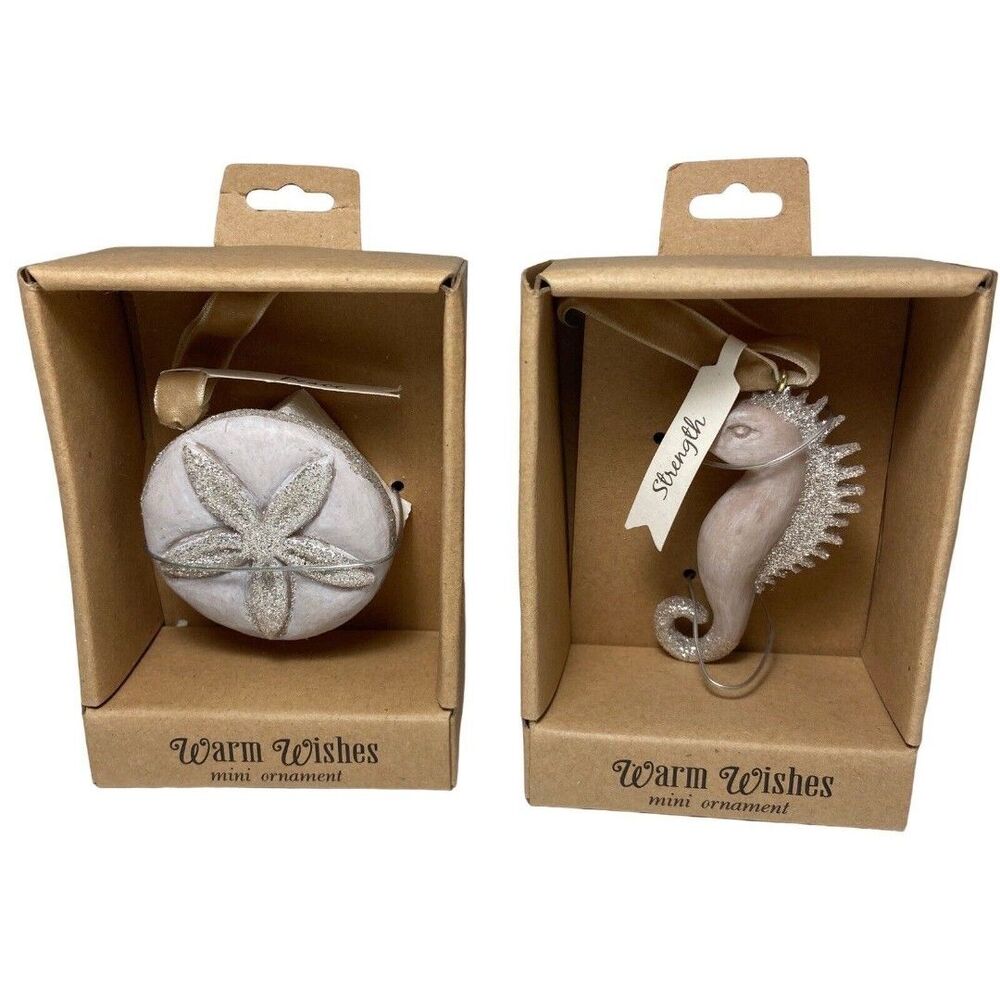 Demdaco Seahorse and Sand Dollar Mini Christmas Ornament Set